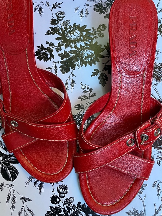 Prada Shoes - Prada Red Low Wedge Sandals Y2k, 90's, Vintage Womens EU 37.5